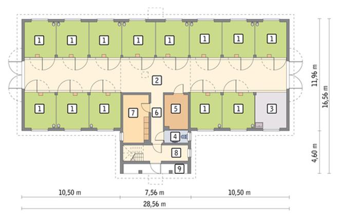 Stajnia dla 13 koni z poddaszem gospodarczym S11