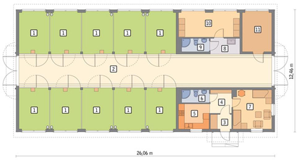 Stajnia dla 10 koni z częścią mieszkalną S12