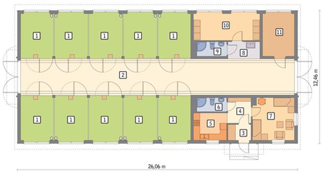 Stajnia dla 10 koni z częścią mieszkalną S12
