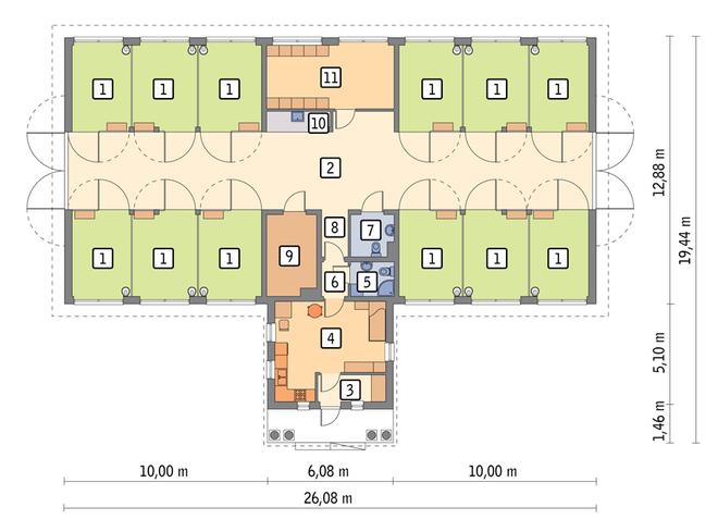 Stajnia dla 12 koni z częścią mieszkalną S15