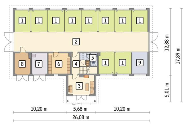 Stajnia dla 10 koni z częścią mieszkalną S16