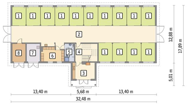 Stajnia dla 14 koni z częścią mieszkalną S16a