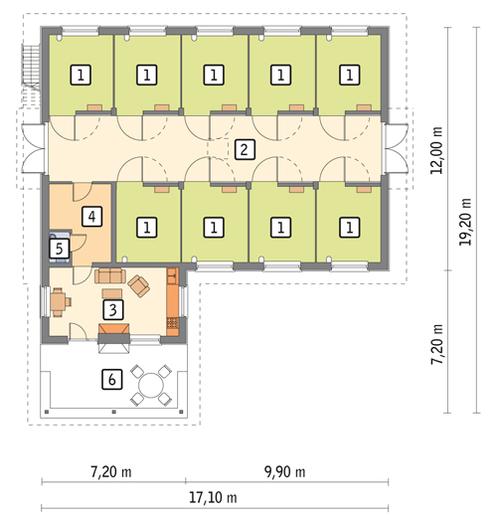 Stajnia dla 9 koni z poddaszem gospodarczym SC11