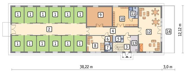 Stajnia dla 12 koni z częścią mieszkalną i składową SC12