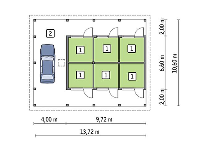 Stajnia dla 6 koni z wiatą garażową SC13 