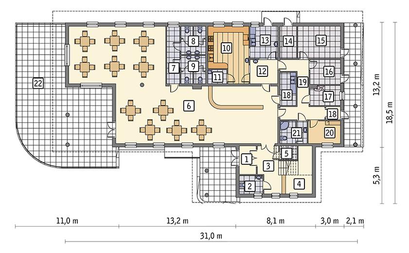 Budynek usługowy z pokojami gościnnymi UC11