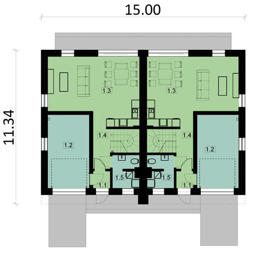 Projekt domu Ka12 (dwulokalowy / bliźniak)