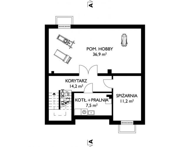 Rzut piwnicy POW. 74,0 m² 