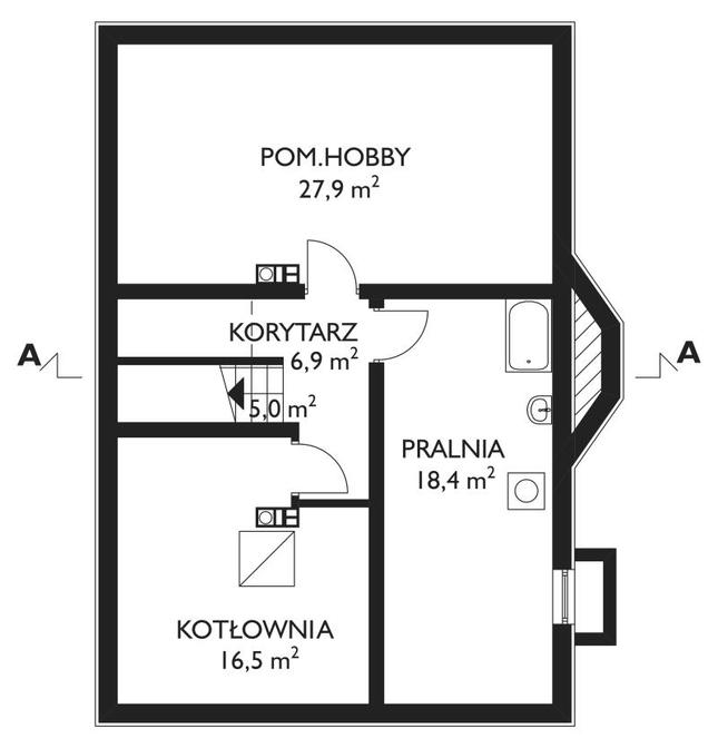 Rzut piwnicy POW. 74,7 m² 