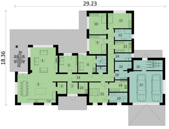 Rzut parteru POW. 293,1 m²