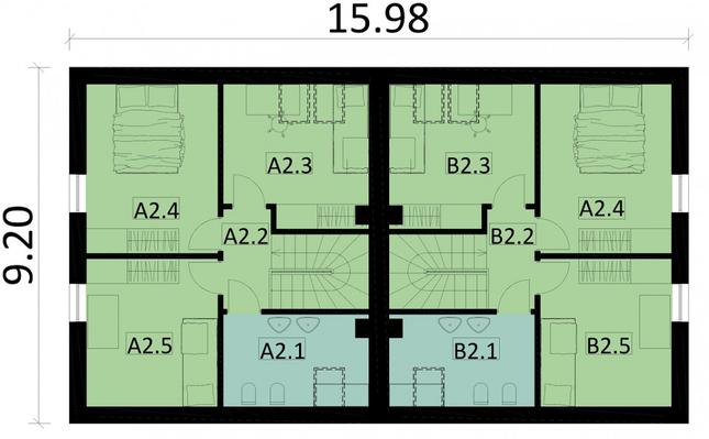 Rzut poddasza: (2x45,4 m2) POW. 90,8 m² 