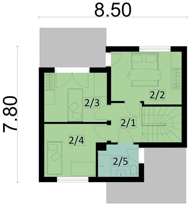 Rzut piętra POW. 44,4 m² 