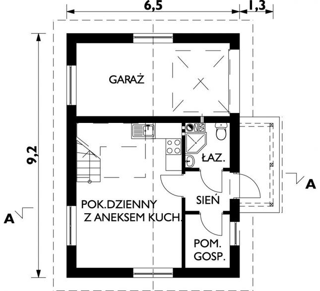 Rzut parteru POW. 49,4 m² 