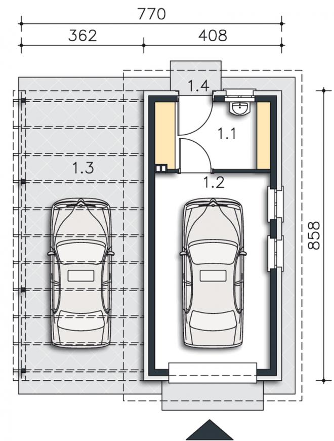 Garaż z pomieszczeniem gospodarczym i wiatą garażową