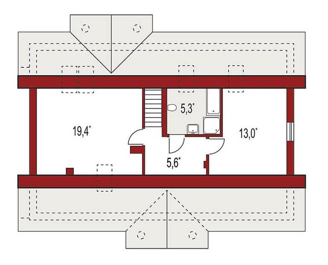 Rzut poddasza: do indywidualnej adaptacji (43,3 m2 powierzchni użytkowej) 